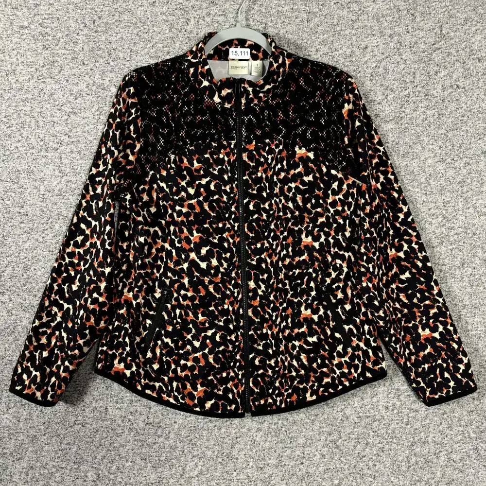 Zenergy Chico's Women's Size 1 Animal Print Polyester Full Zip Jacket